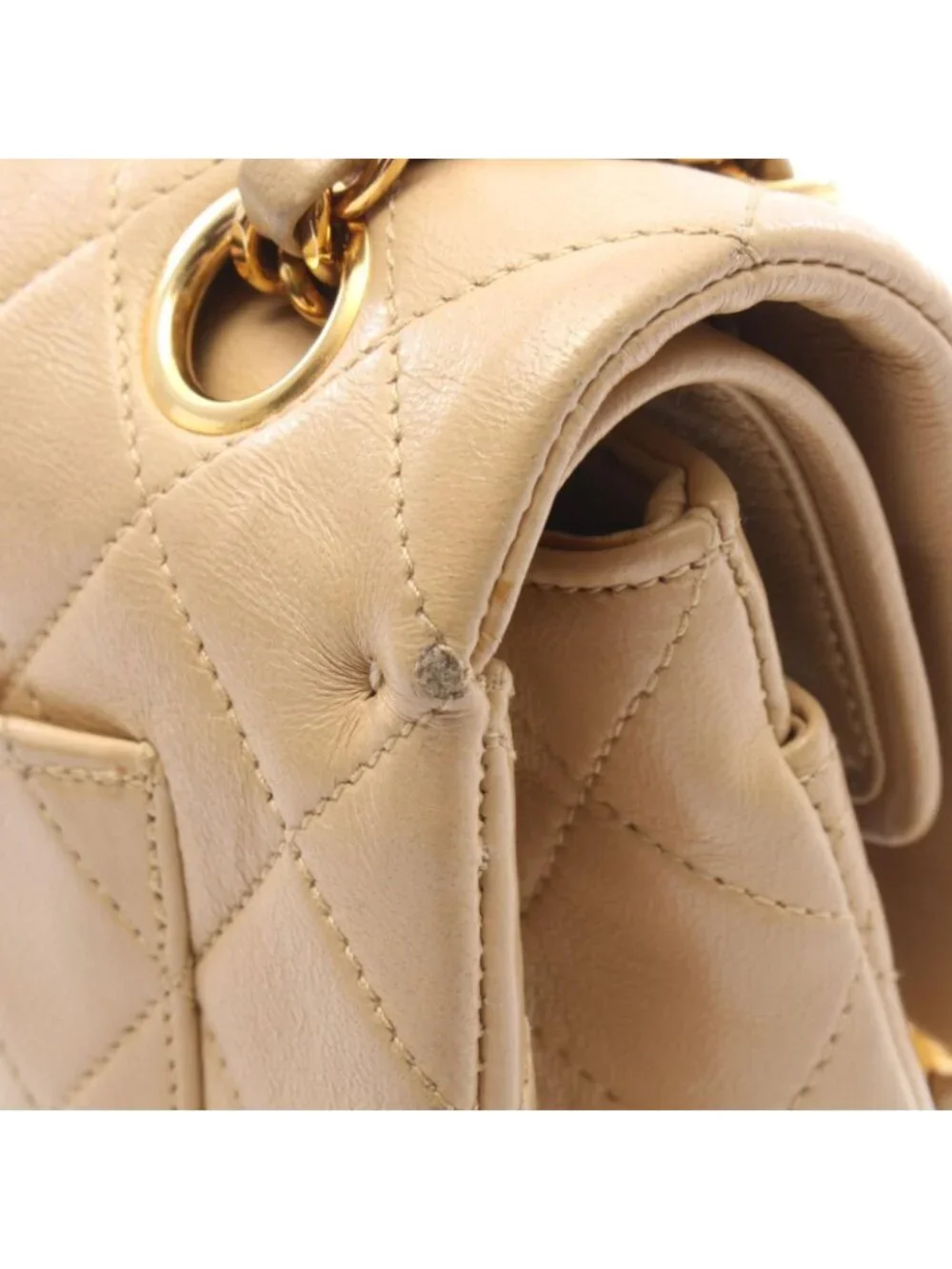 Chanel Shoulder Bag Quilted Double Flap Beige Lambskin Chain